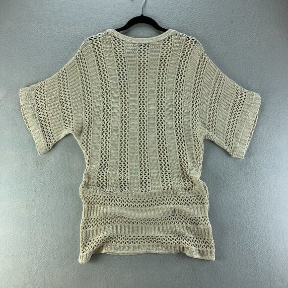 Joseph A Sweater Womens Large Tan Pullover Open Knit Acrylic‎ Short Sleeve Thin - Picture 2 of 8